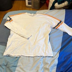 Long Sleeved White Tee with Rainbow Stripes